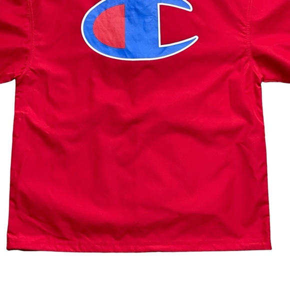Champion Logo Quarter Zip Packable Hooded Windbreaker Jacket Men’s Size S Red - Picture 6 of 10